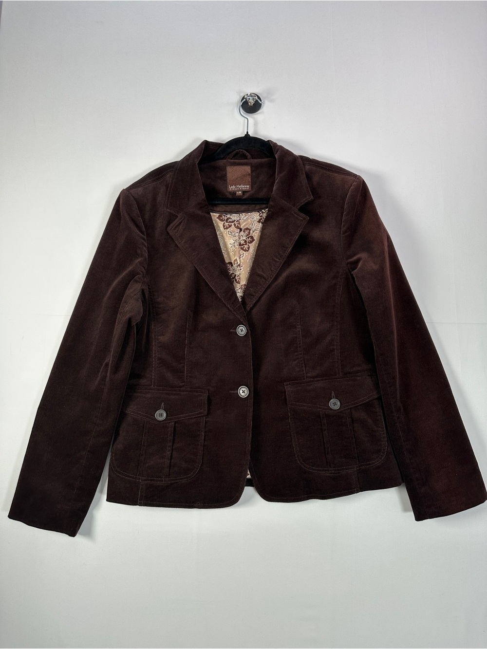 Lady Hathaway Chocolate Brown Stretch Corduroy Blazer Jacket Size L